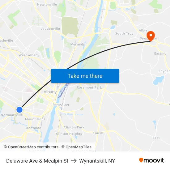 Delaware Ave & Mcalpin St to Wynantskill, NY map