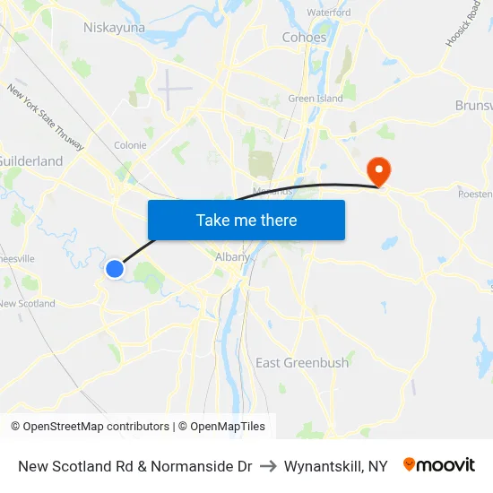 New Scotland Rd & Normanside Dr to Wynantskill, NY map