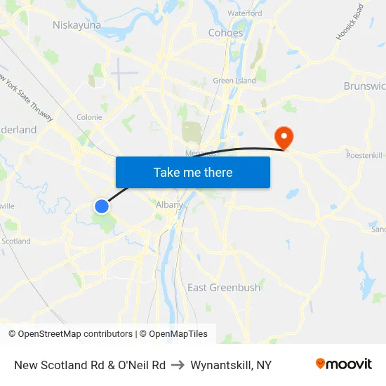New Scotland Rd & O'Neil Rd to Wynantskill, NY map