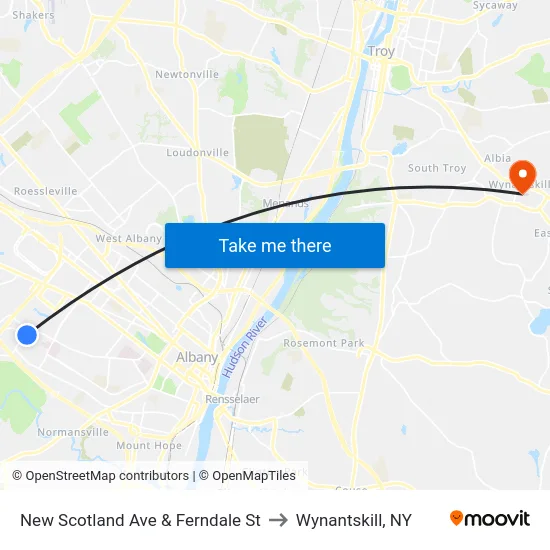 New Scotland Ave & Ferndale St to Wynantskill, NY map