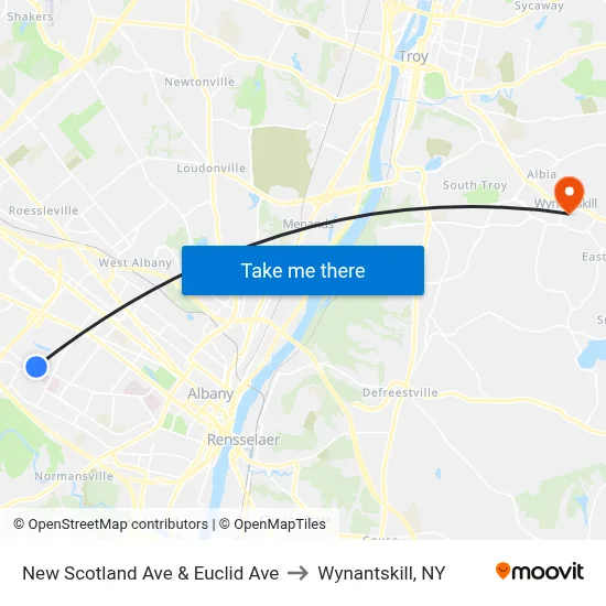 New Scotland Ave & Euclid Ave to Wynantskill, NY map