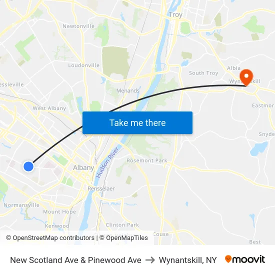 New Scotland Ave & Pinewood Ave to Wynantskill, NY map