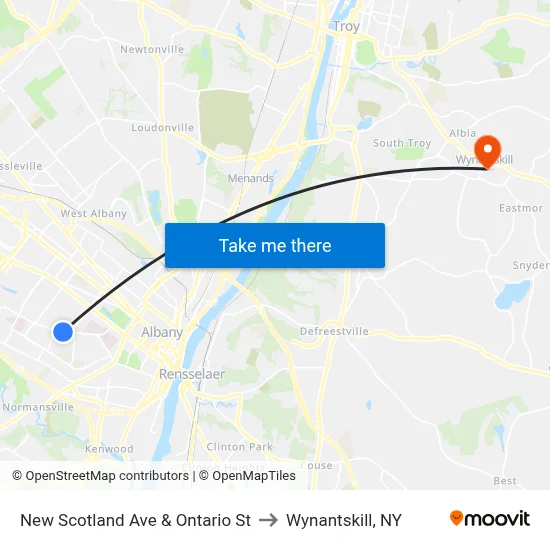New Scotland Ave & Ontario St to Wynantskill, NY map