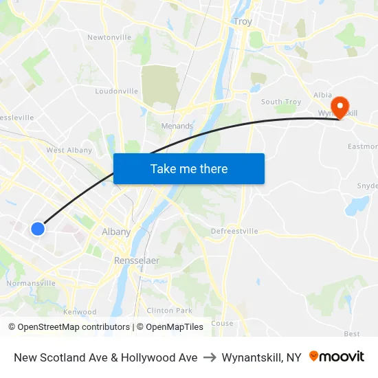New Scotland Ave & Hollywood Ave to Wynantskill, NY map