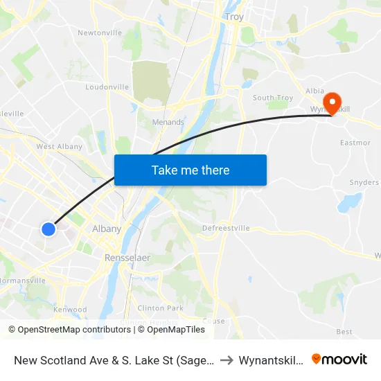 New Scotland Ave & S. Lake St (Sage College) to Wynantskill, NY map