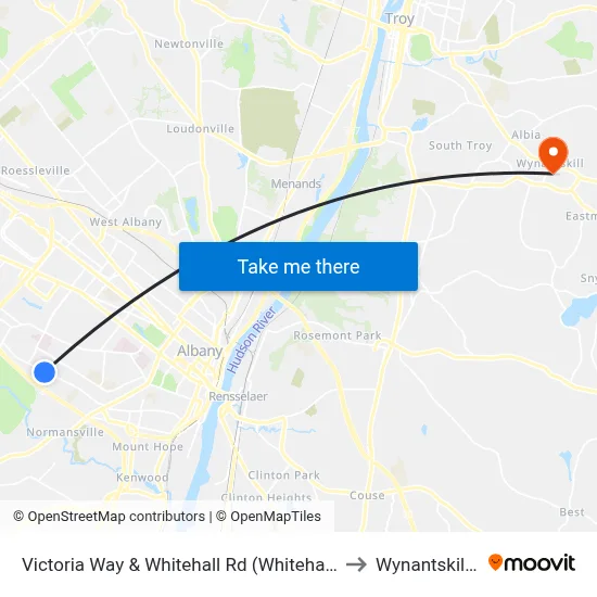 Victoria Way & Whitehall Rd (Whitehall Station) to Wynantskill, NY map
