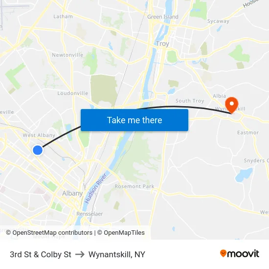 3rd St & Colby St to Wynantskill, NY map