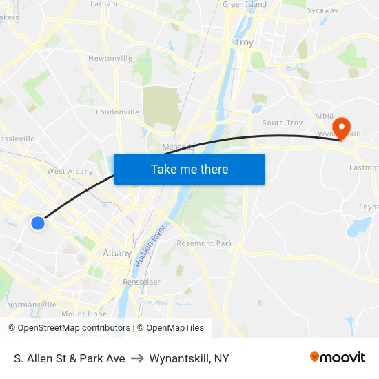 S. Allen St & Park Ave to Wynantskill, NY map