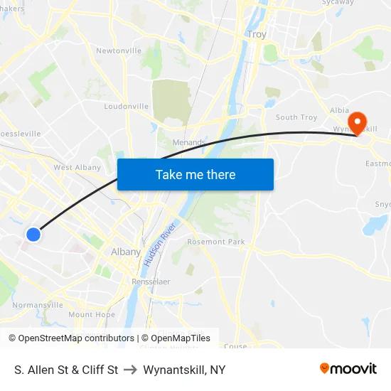 S. Allen St & Cliff St to Wynantskill, NY map