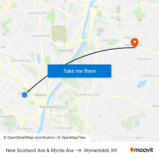 New Scotland Ave & Myrtle Ave to Wynantskill, NY map