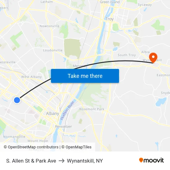 S. Allen St & Park Ave to Wynantskill, NY map