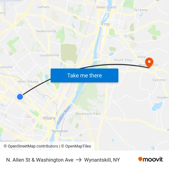 N. Allen St & Washington Ave to Wynantskill, NY map