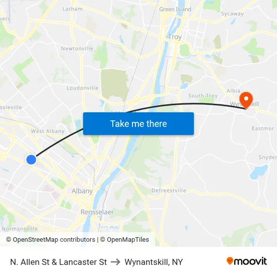 N. Allen St & Lancaster St to Wynantskill, NY map