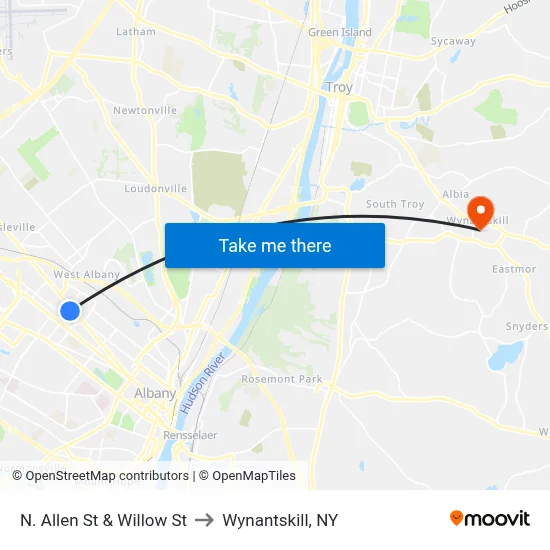 N. Allen St & Willow St to Wynantskill, NY map