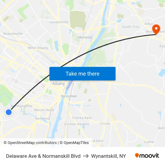 Delaware Ave & Normanskill Blvd to Wynantskill, NY map