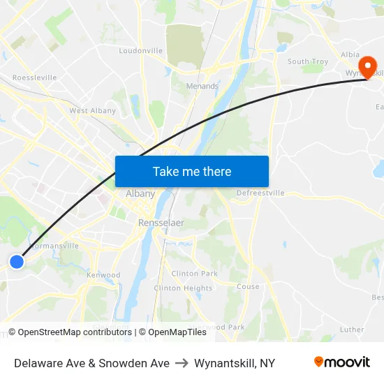 Delaware Ave & Snowden Ave to Wynantskill, NY map