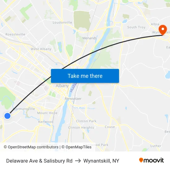 Delaware Ave & Salisbury Rd to Wynantskill, NY map