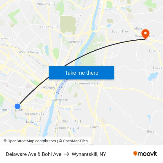 Delaware Ave & Bohl Ave to Wynantskill, NY map