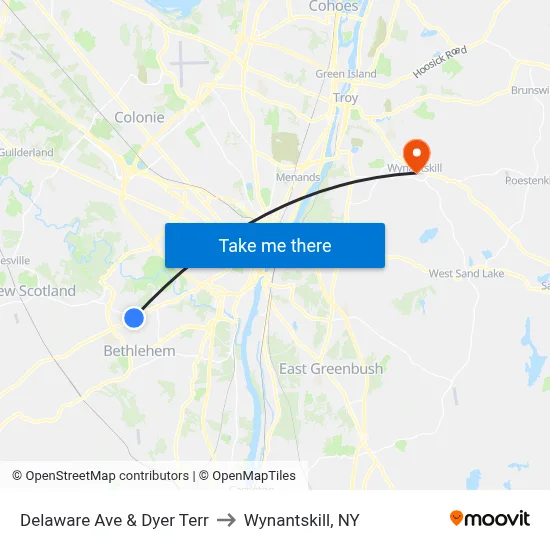 Delaware Ave & Dyer Terr to Wynantskill, NY map