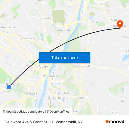 Delaware Ave & Grant St to Wynantskill, NY map