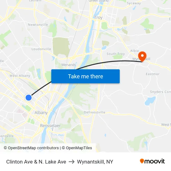 Clinton Ave & N. Lake Ave to Wynantskill, NY map