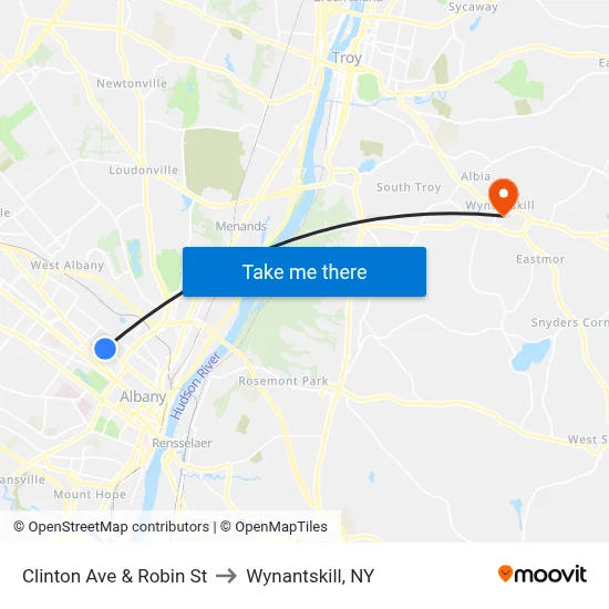 Clinton Ave & Robin St to Wynantskill, NY map