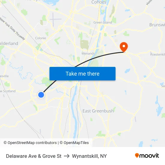 Delaware Ave & Grove St to Wynantskill, NY map