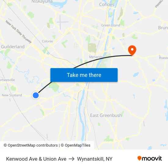 Kenwood Ave & Union Ave to Wynantskill, NY map