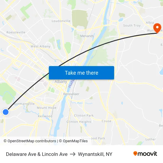 Delaware Ave & Lincoln Ave to Wynantskill, NY map