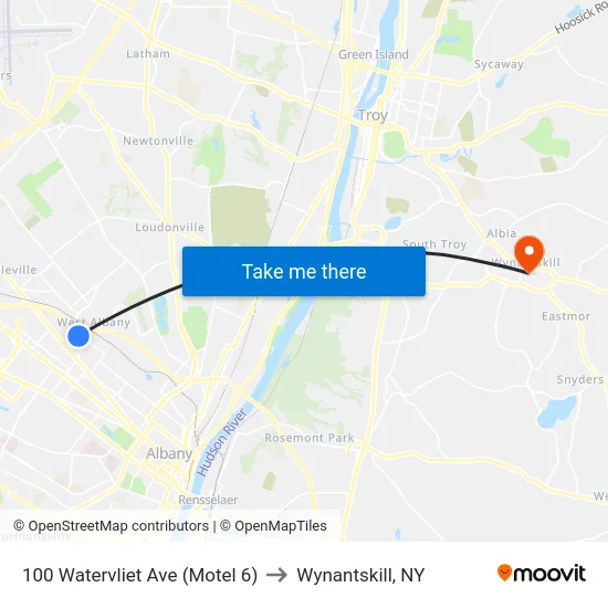 100 Watervliet Ave (Motel 6) to Wynantskill, NY map