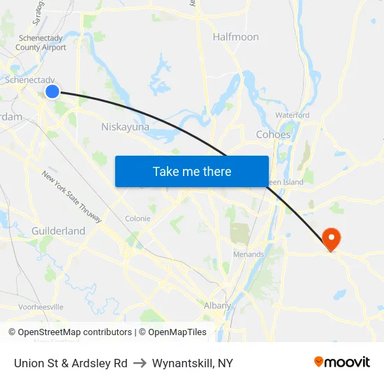Union St & Ardsley Rd to Wynantskill, NY map