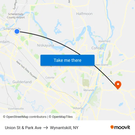 Union St & Park Ave to Wynantskill, NY map