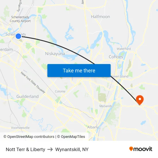 Nott Terr & Liberty to Wynantskill, NY map