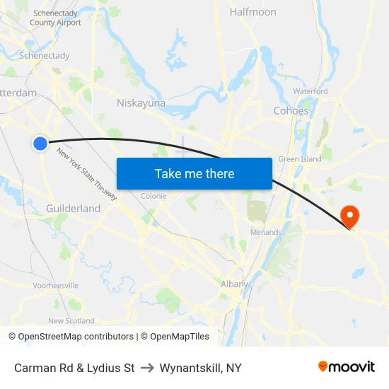 Carman Rd & Lydius St to Wynantskill, NY map
