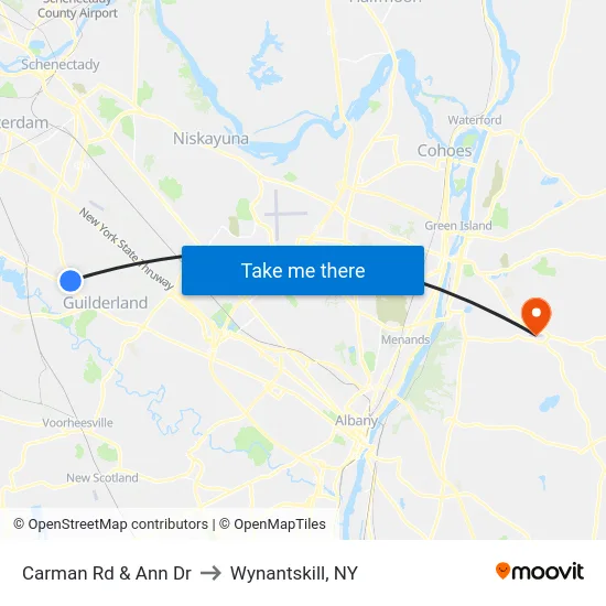 Carman Rd & Ann Dr to Wynantskill, NY map