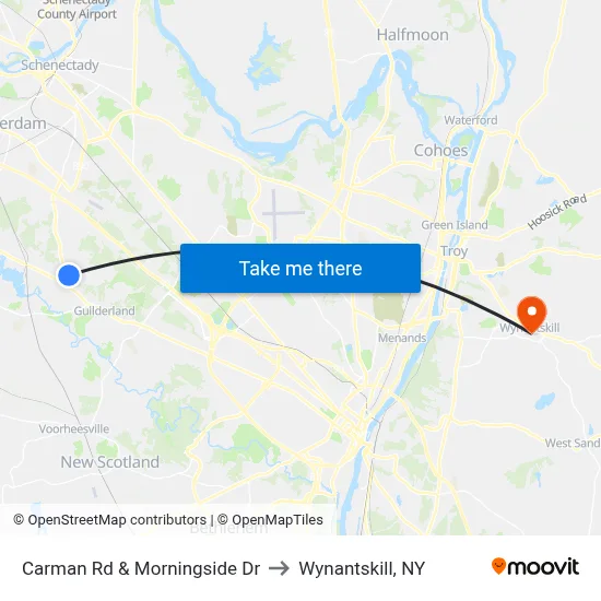 Carman Rd & Morningside Dr to Wynantskill, NY map