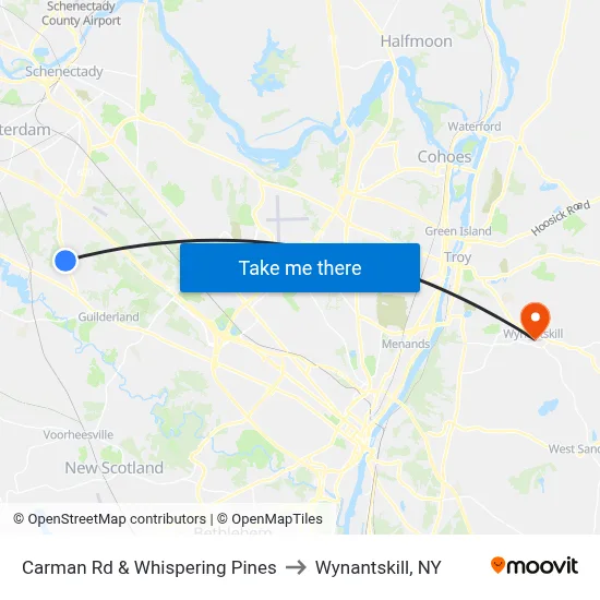 Carman Rd & Whispering Pines to Wynantskill, NY map