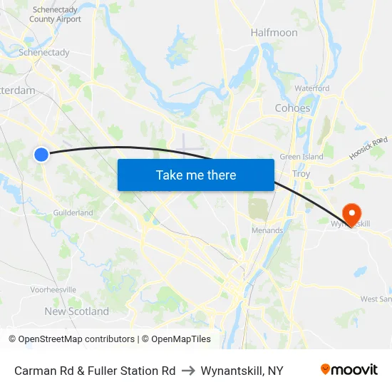 Carman Rd & Fuller Station Rd to Wynantskill, NY map