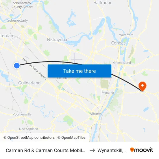 Carman Rd & Carman Courts Mobile Park to Wynantskill, NY map
