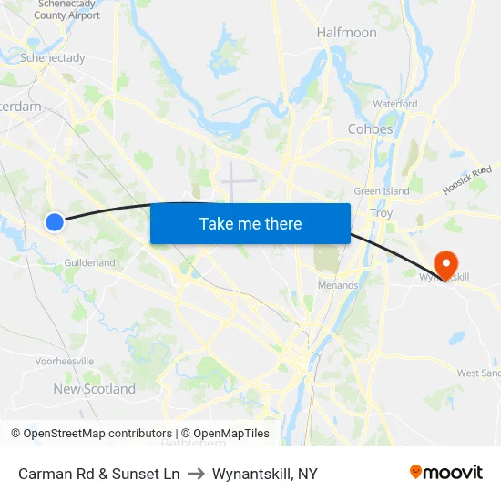 Carman Rd & Sunset Ln to Wynantskill, NY map
