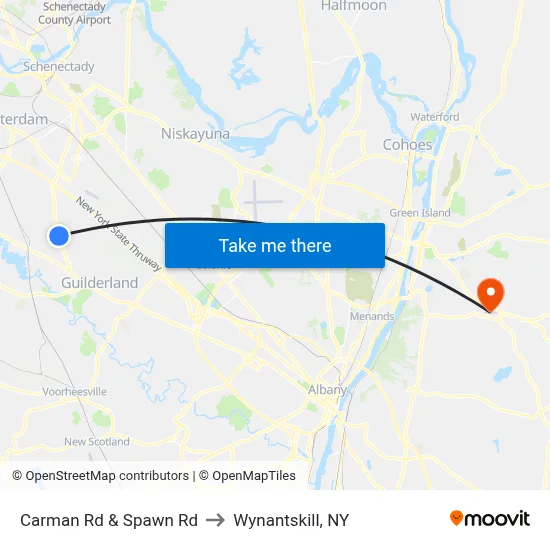 Carman Rd & Spawn Rd to Wynantskill, NY map