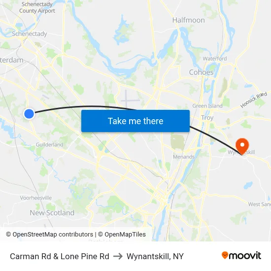Carman Rd & Lone Pine Rd to Wynantskill, NY map