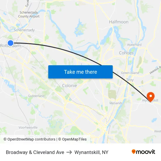 Broadway & Cleveland Ave to Wynantskill, NY map