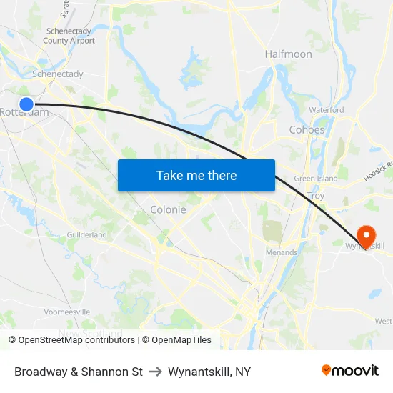 Broadway & Shannon St to Wynantskill, NY map