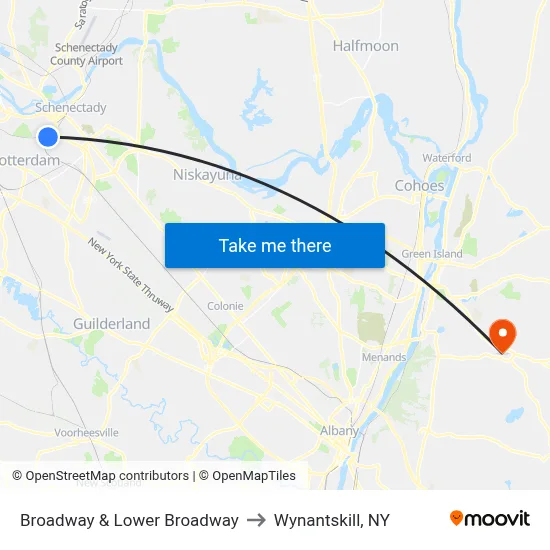 Broadway & Lower Broadway to Wynantskill, NY map