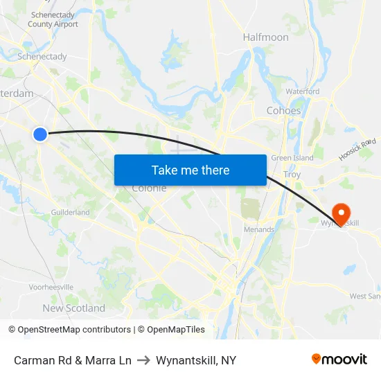 Carman Rd & Marra Ln to Wynantskill, NY map