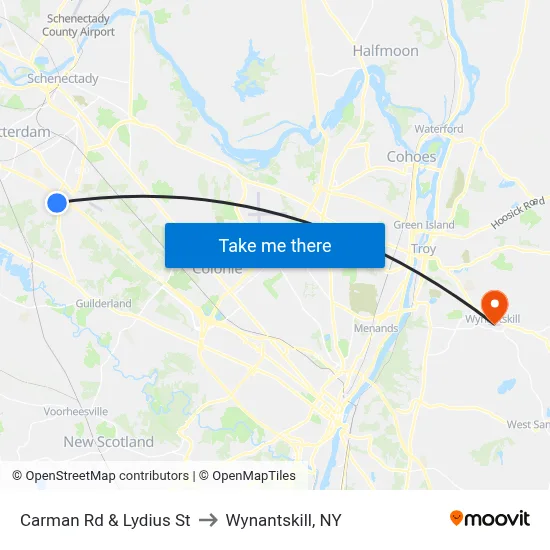 Carman Rd & Lydius St to Wynantskill, NY map
