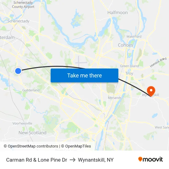 Carman Rd & Lone Pine Dr to Wynantskill, NY map