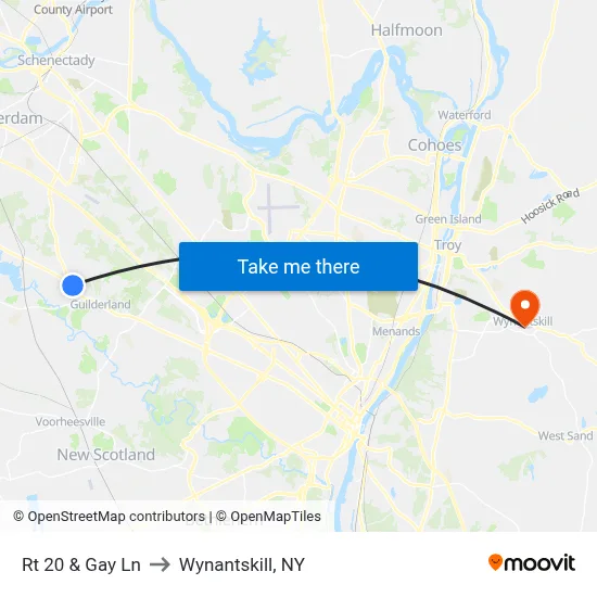 Rt 20 & Gay Ln to Wynantskill, NY map