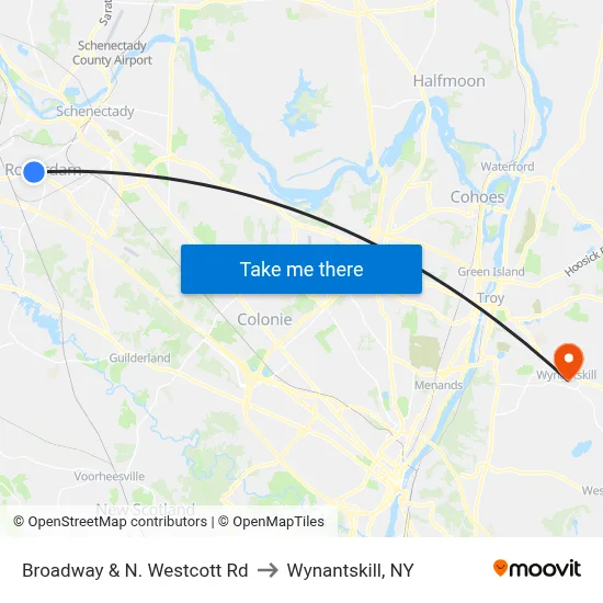 Broadway & N. Westcott Rd to Wynantskill, NY map